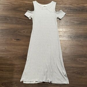 Ginger G Black, Gray, and White Striped Cold Shoulder Dress